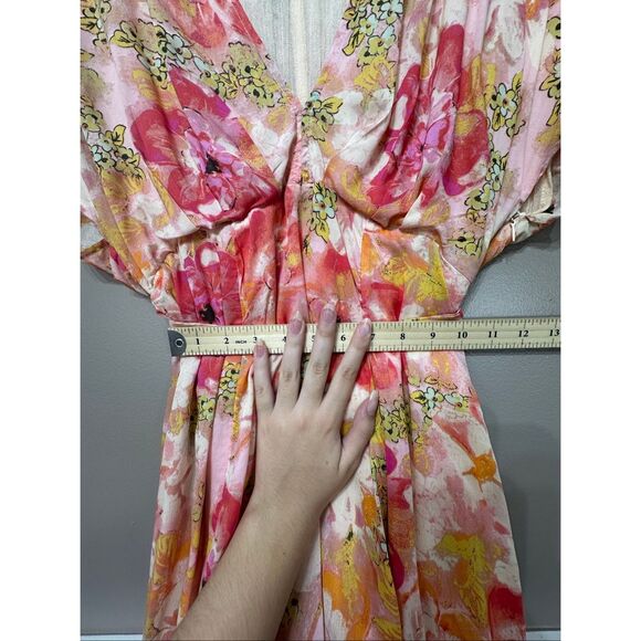 NWT Free People Freddy Pink Floral Print Short Sleeve Tie Mini Dress Women's XS - Picture 8 of 11